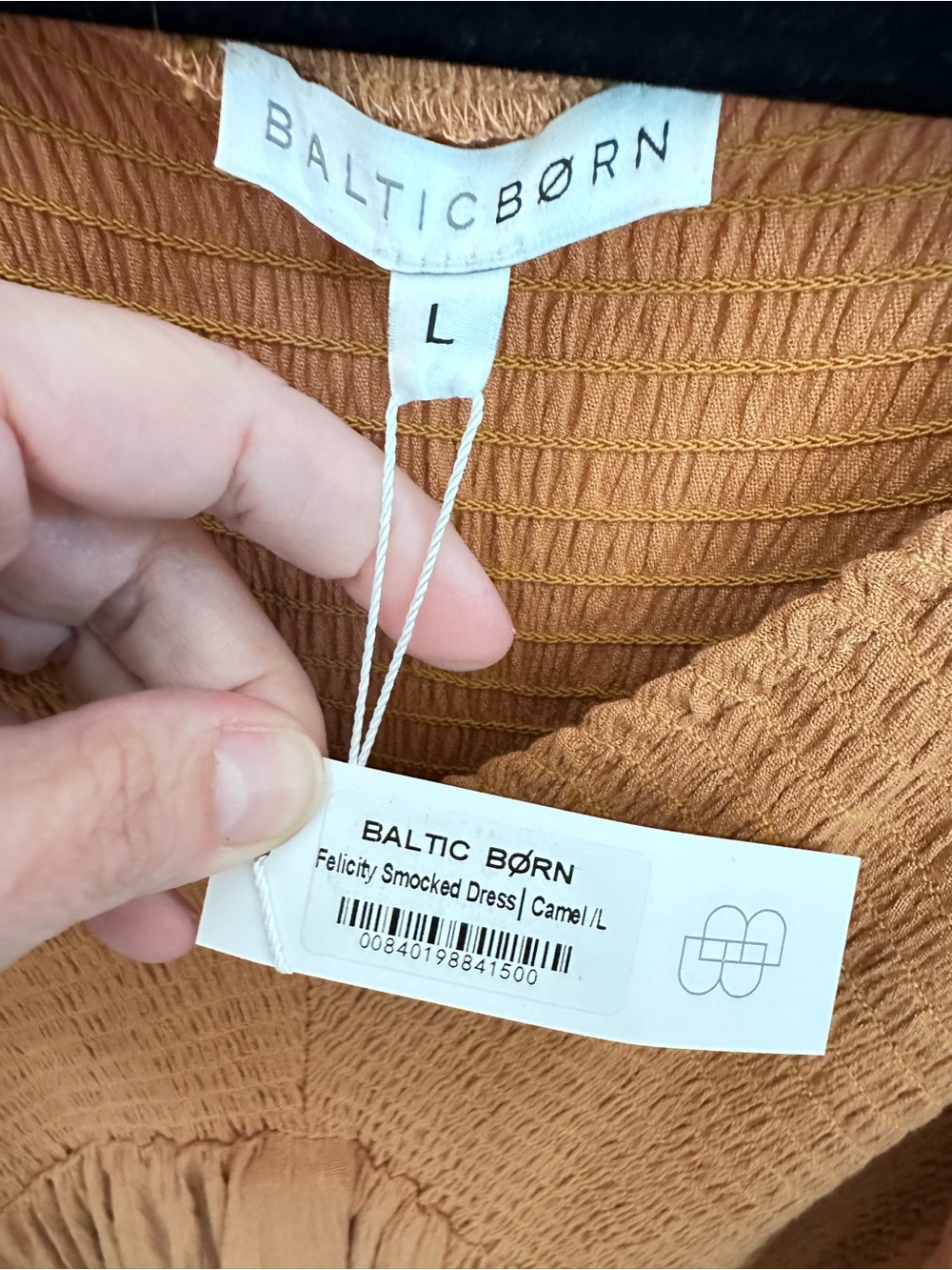 NEW L Baltic Born Felicity smocked flounce sleeve halter chest Carmel midi dress - Picture 8 of 16